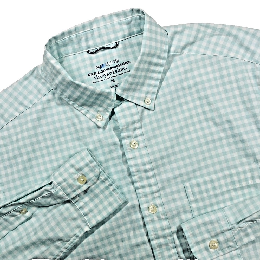 Vineyard Vines Performance Shirt Mens M Green Gingham OTG brrr Cooling Stretch